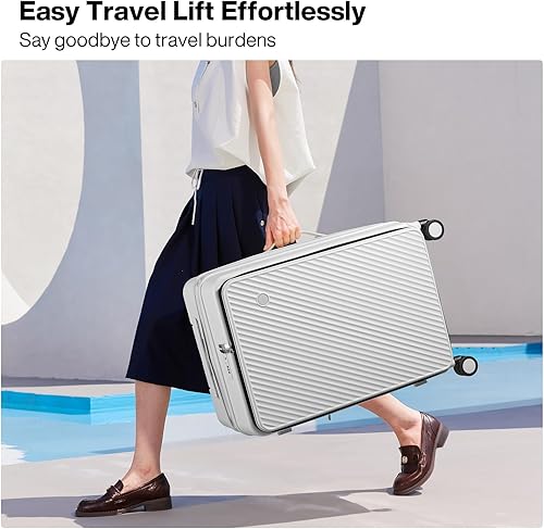 Miniatura 8 de mixi Maletas de equipaje de mano expandibles para PC, con apertura superior, con ruedas giratorias y bloqueo TSA, Blanco ahumado.