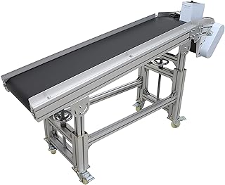 TECHTONGDA Conveyor Belt Electric PVC Belt Conveyor 59" Length, Electric Plane Ramp Conveyor Machine 11.8'' Width for Industrial Transport Adjustable Automatic Speed Stainless Steel PVC Conveyor 110V
