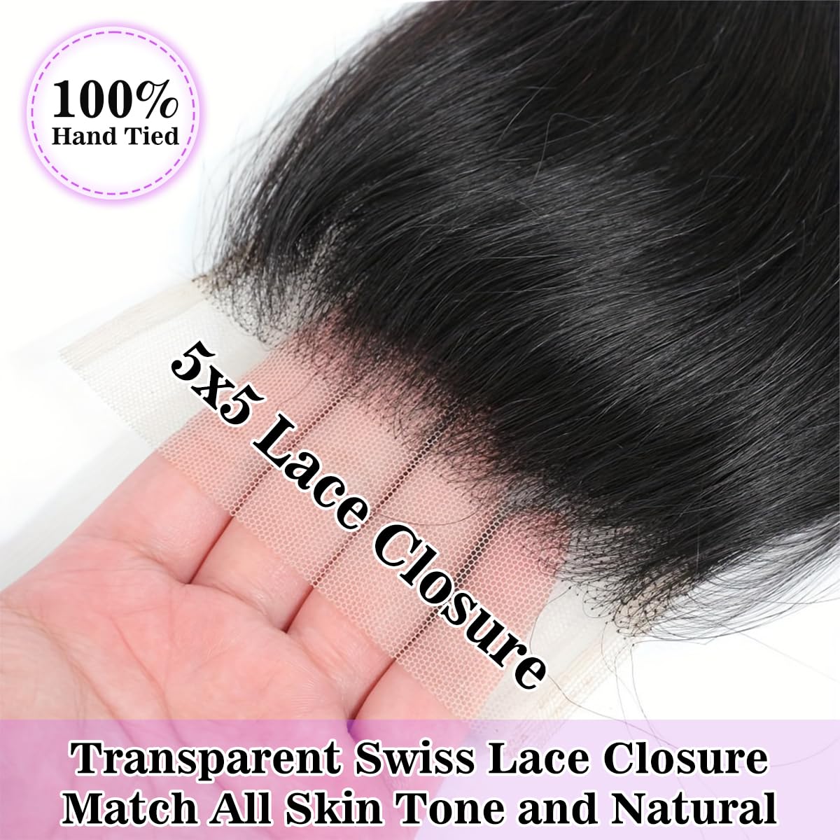 5x5 HD Lace Closure Human Hair Body Wave 20 Inch Lace Closure Pre Plucked Brazilian Virgin Human Hair Closure Free Part Hair Extensions for Black Women 150% Density Natural Black