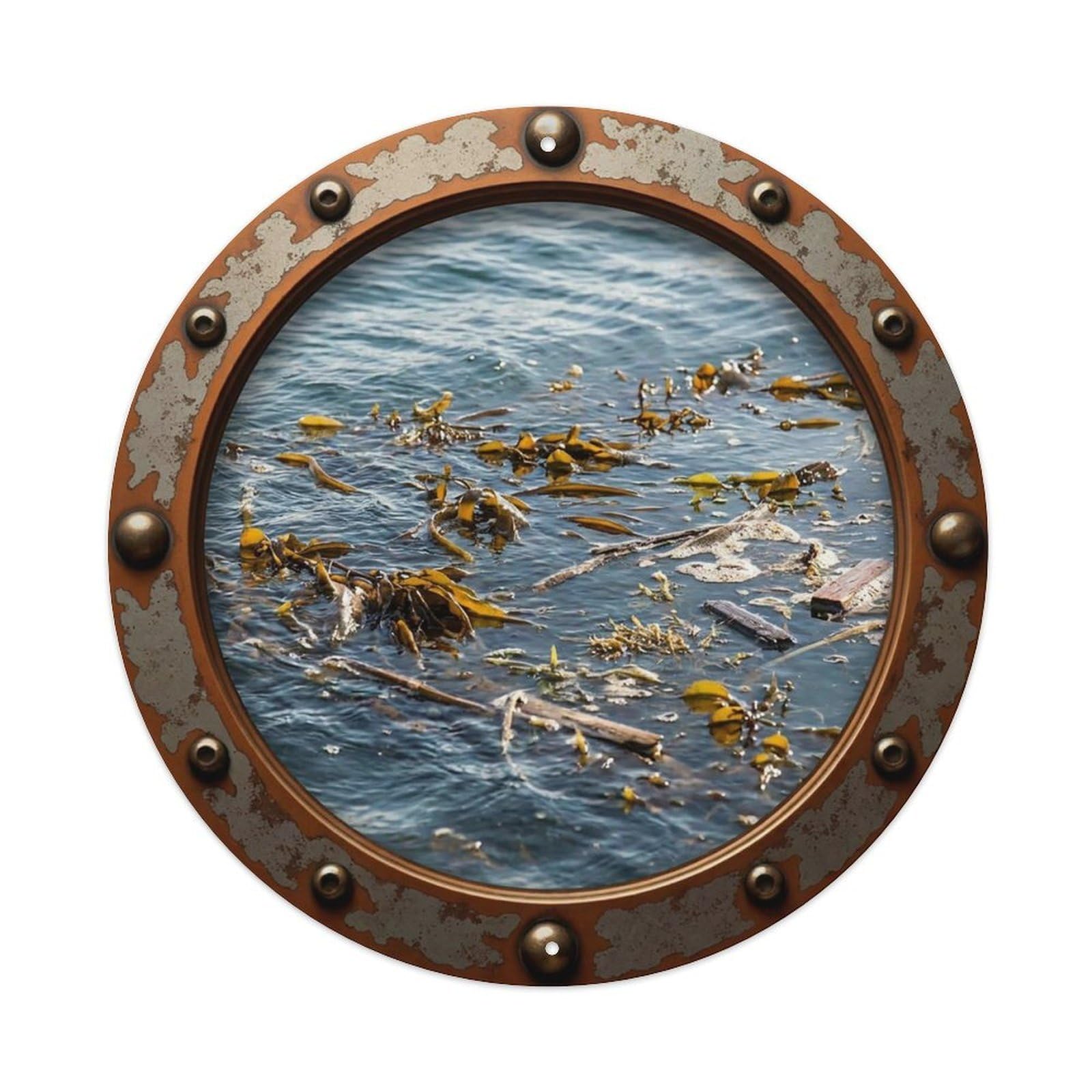 Vintage Porthole Seaweed Drifting Nautical Window View Vintage Metal Tin Sign Plaque Wall Decor for Cafe, Club Bar, Office, Garden Metal Poster 8x8Inch