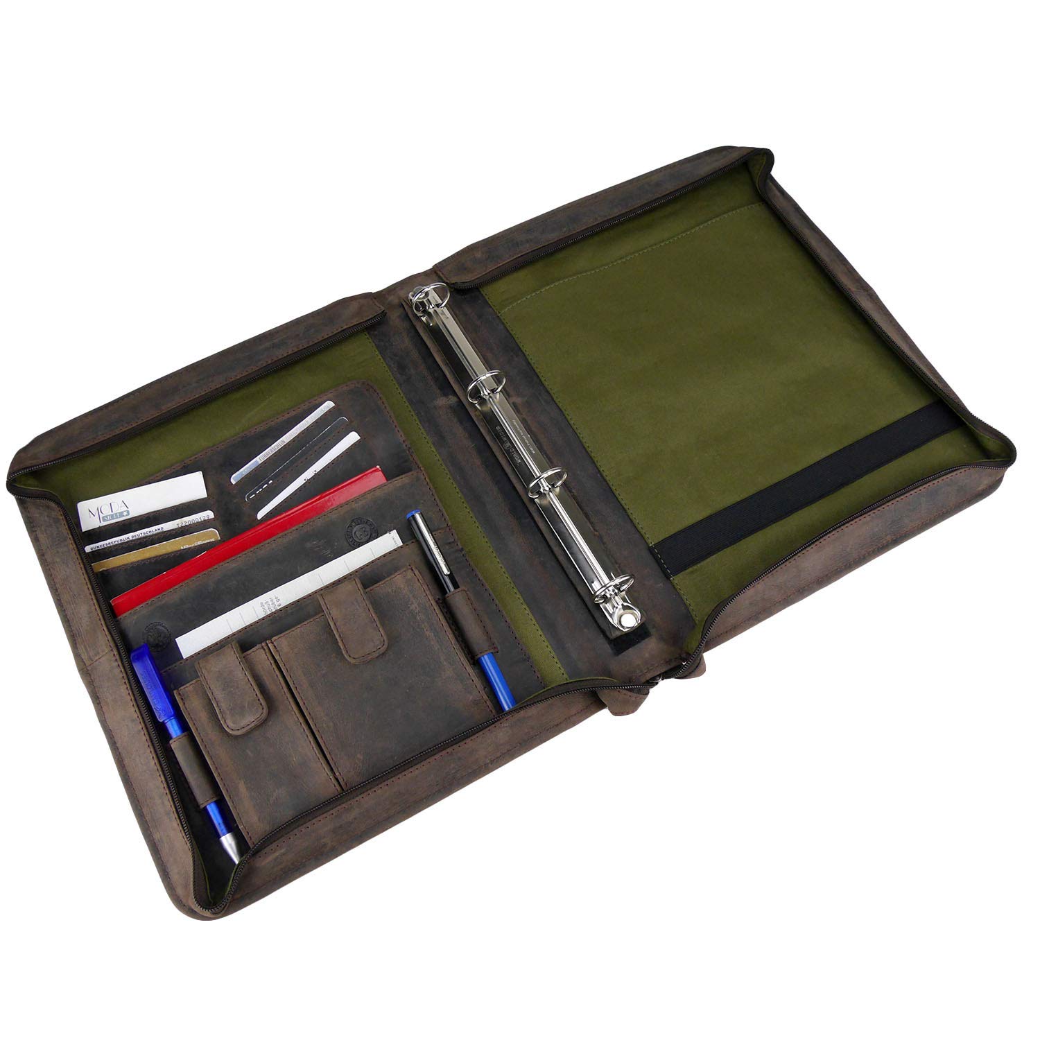 Greenburry Dokumentenmappe Leder - Braun Vintage Revival - Hochwertiges Rindsleder - Schreibmappe Leder - Konferenzmappe Leder - Ringbuch Leder