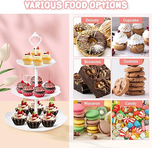 Miniatura 4 de 12 soportes para cupcakes, soporte de mesa de postres de plástico blanco, 4 piezas de 2 niveles3 niveles, bandeja de galletas, torre de exhibición