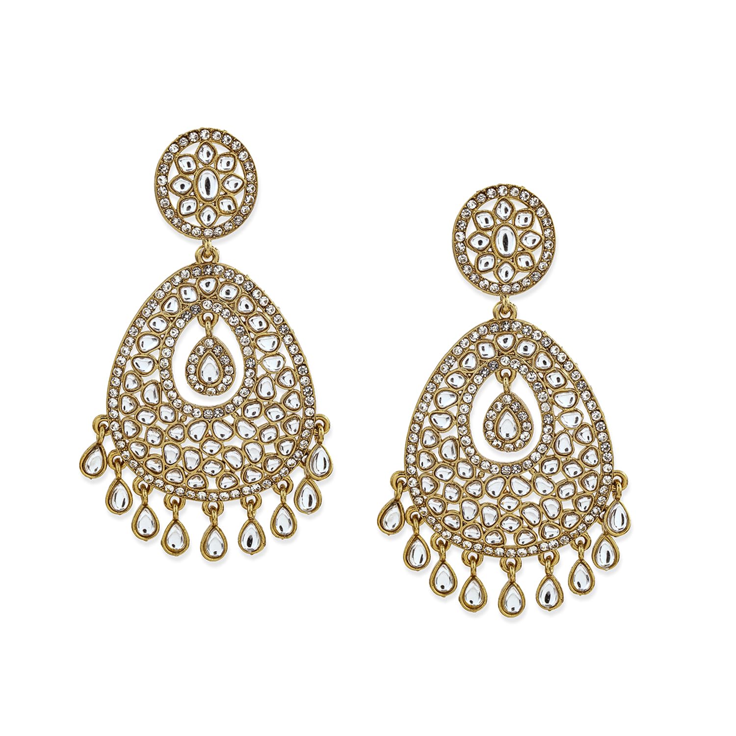Gunmetal-Plated Black Zicronia Stone Long Dangle Earrings-image-10
