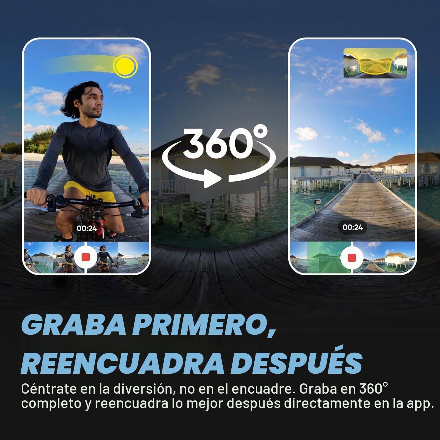 Insta360 X4 Paquete Estándar - Cámara de acción Impermeable 8K 360, Vídeo 4K Gran Angular, Efecto Selfie Stick Invisible, Protectores de Lente Extraíbles, 135 Min Batería (Reacondicionado)