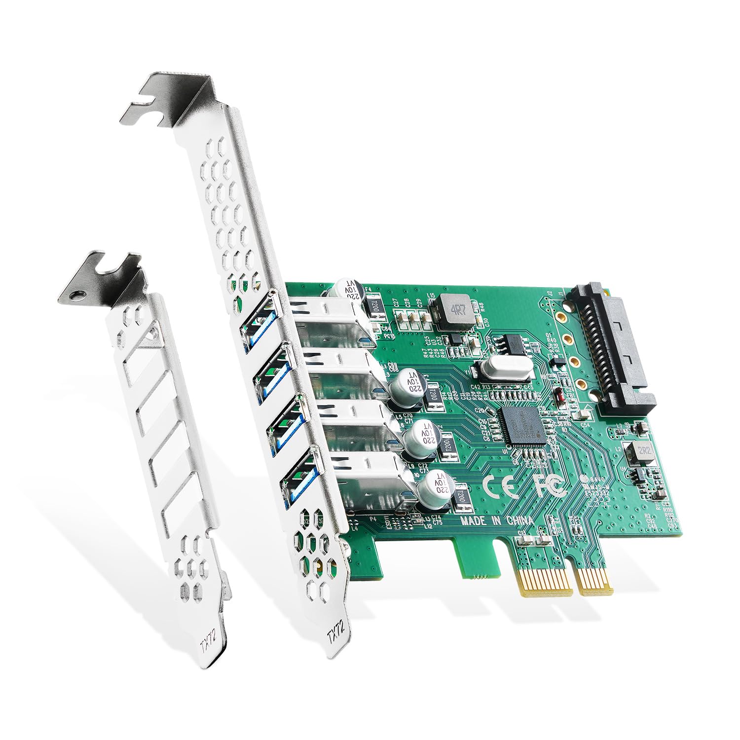 Binardat PCIE to 4 Ports USB 3.0 Expansion Card, Self-Powered, Low Profile Bracket, USB3 Hub Controller Adapter for Windows 10/11