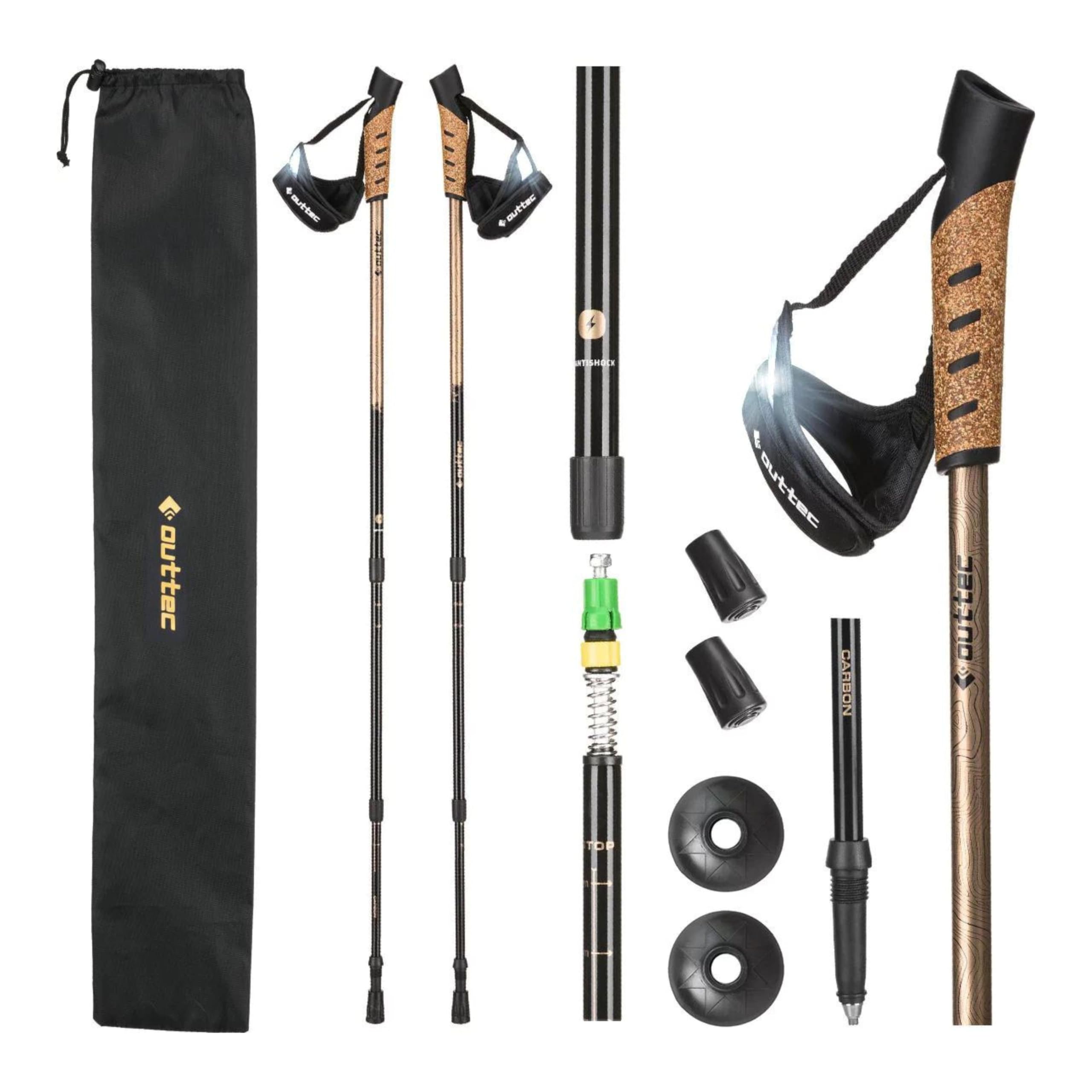 Carbon Wanderstöcke, Ultraleichte Trekkingstöcke, Nordic Walking Stöcke mit Gummistopfen, 110 oder 115 cm, Einteilige Trekkingstöcke, Gehstöcke mit Gummipuffer für Damen und Herren