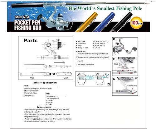 Miniatura 5 de Combo de carrete portátil para niños, juego de caña de bolsillo de viaje de 39 pulgadas, caña de pescar telescópica de aleación de aluminio, dorado