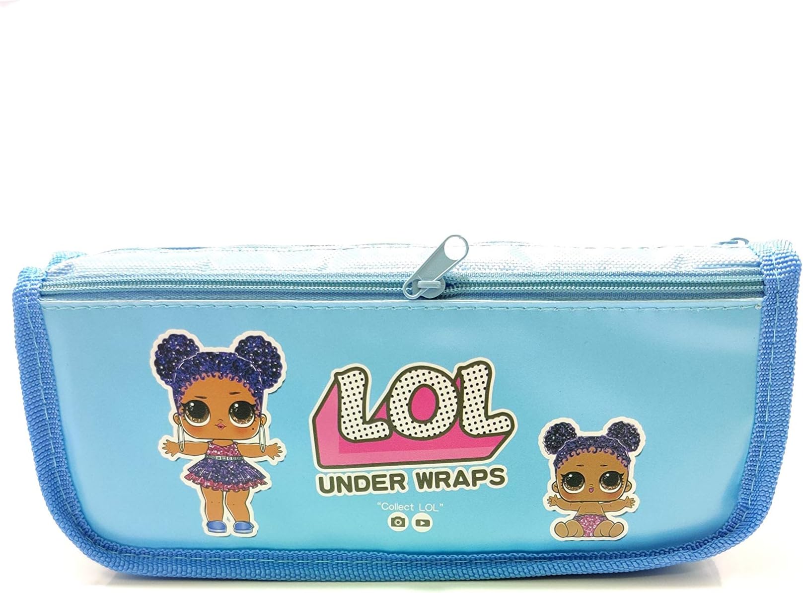R H lifestyle Multipurpose Double Zipper Pencil Pouch Organizer for School Kids Pencil Case Art Canvas for Girls & Boys (LOL Blue Plain)