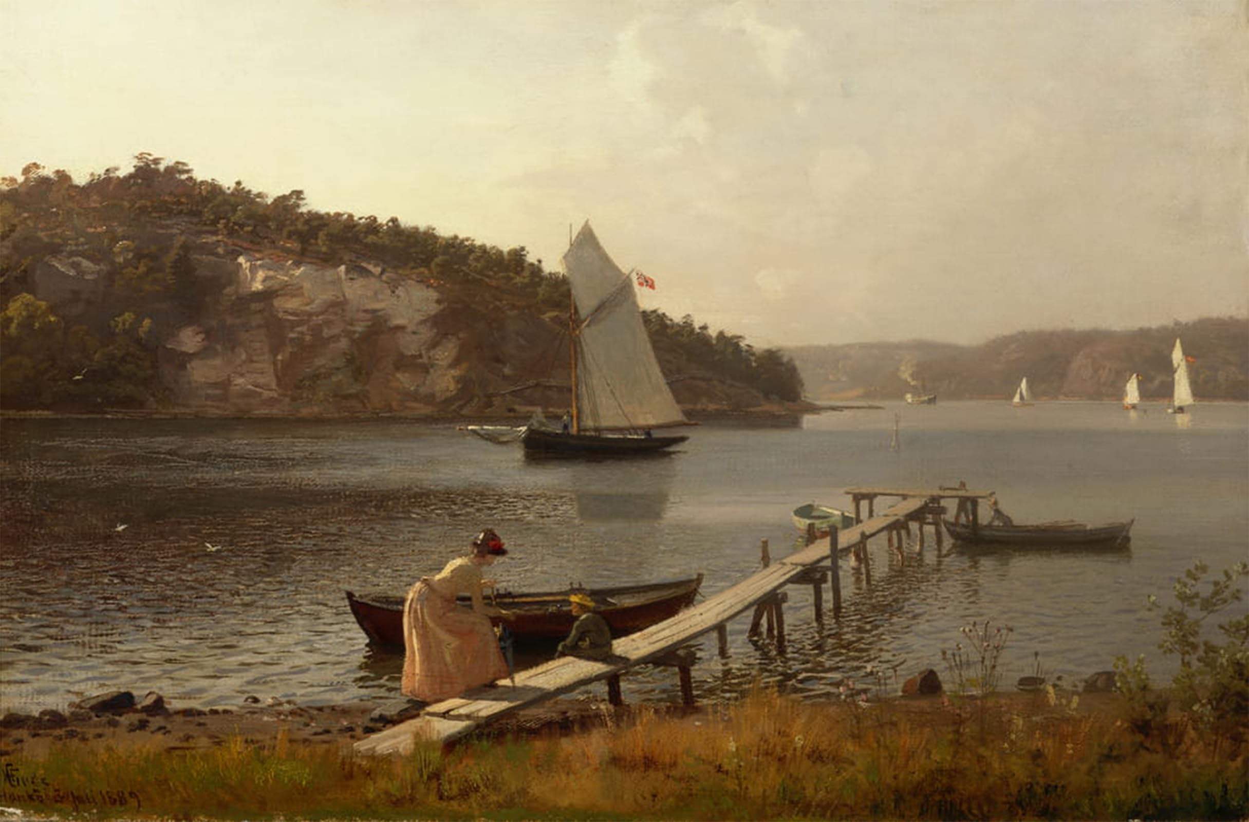 ARTXLXXBN Famous Prints Artwork Pictures Poster Painting Art From Hankø by Hans Gude Artwork Landscape Pictures for Home Decor 60x90cm