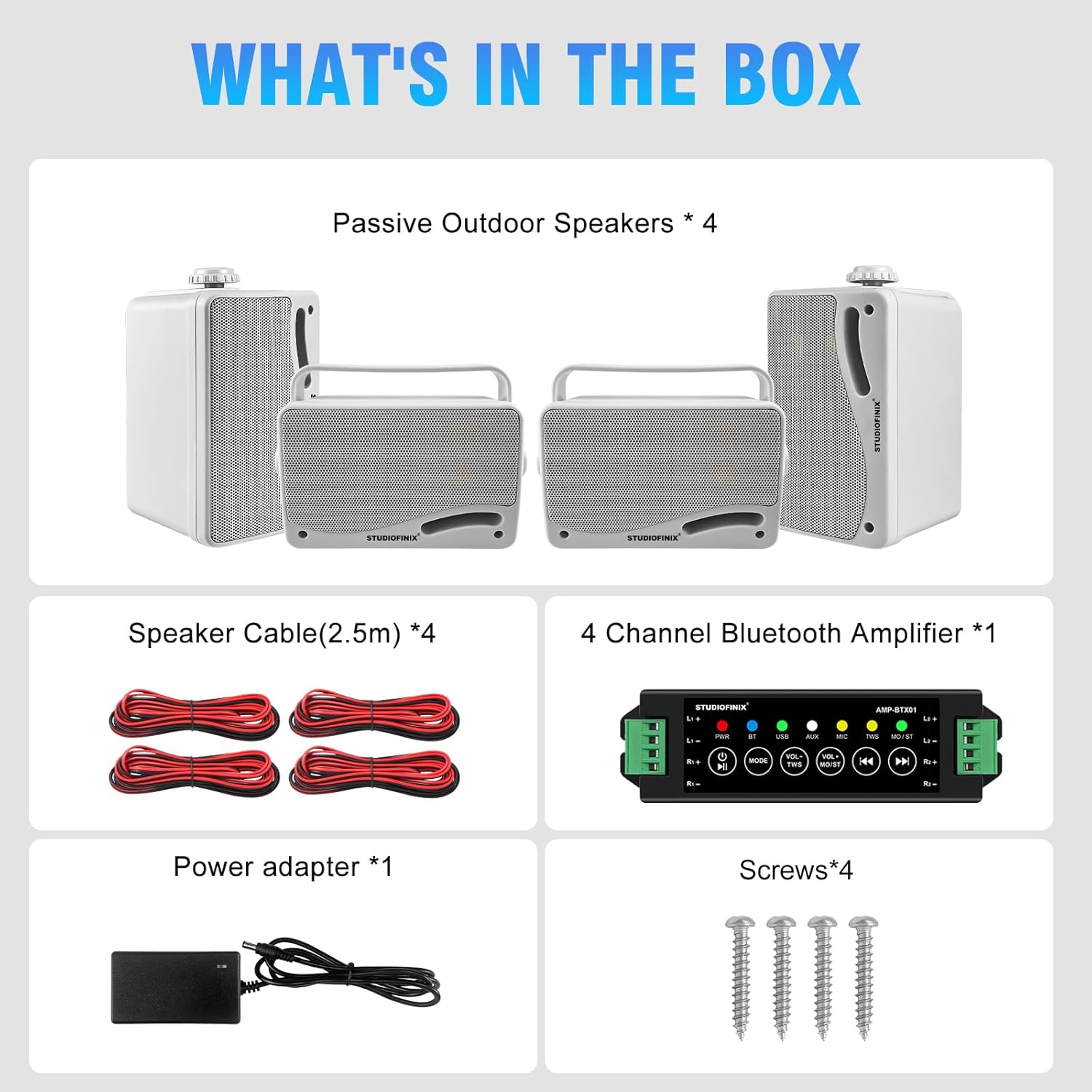 STUDIOFINIX 3.5" Outdoor Bluetooth Speakers Wired Waterproof, 400W 3 Way Upgrade Premium Wall Mount Speakers, Durable Mountable Loud Sound System for Patio Indoor Deck Garage (White 2 Pairs) - Image 8