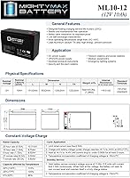 Vista 6 de Mighty Max Battery ML10-12 - Batería de repuesto SLA AGM de 12V 10AH compatible con Power Patrol SLA1097