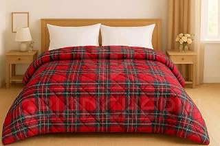 Trapunta Matrimoniale Invernale 250x250 cm – Piumone Caldo Due Piazze 300 g/m², Piumino Anallergico e Traspirante in Morbida Microfibra, Coperta Letto Moderna con Fantasie Colorate (Scozzese Rosso) - Amazon product rated Grade B