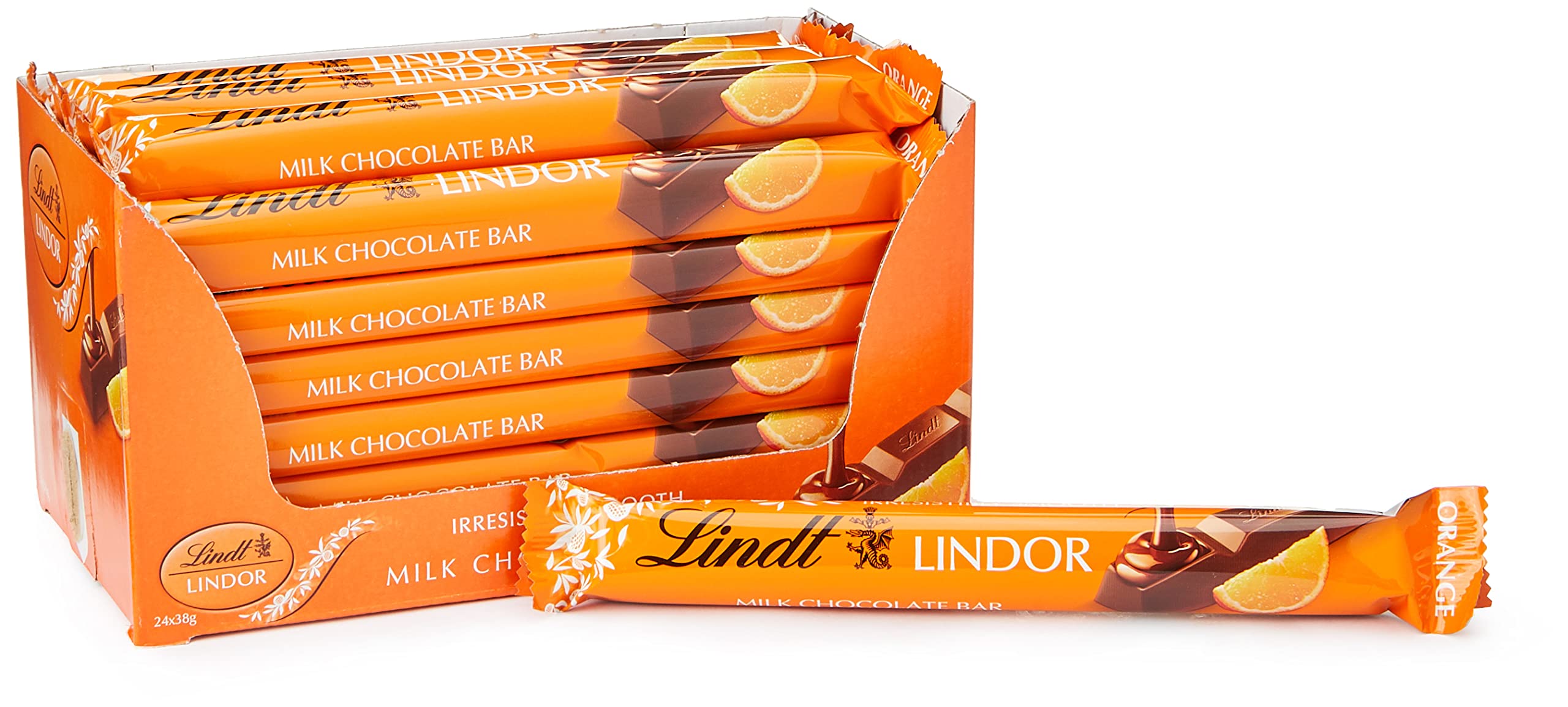 Buy Lindt LINDOR Milk Orange Chocolate Snacking Bar (Pack Of 24) Online at desertcartUAE