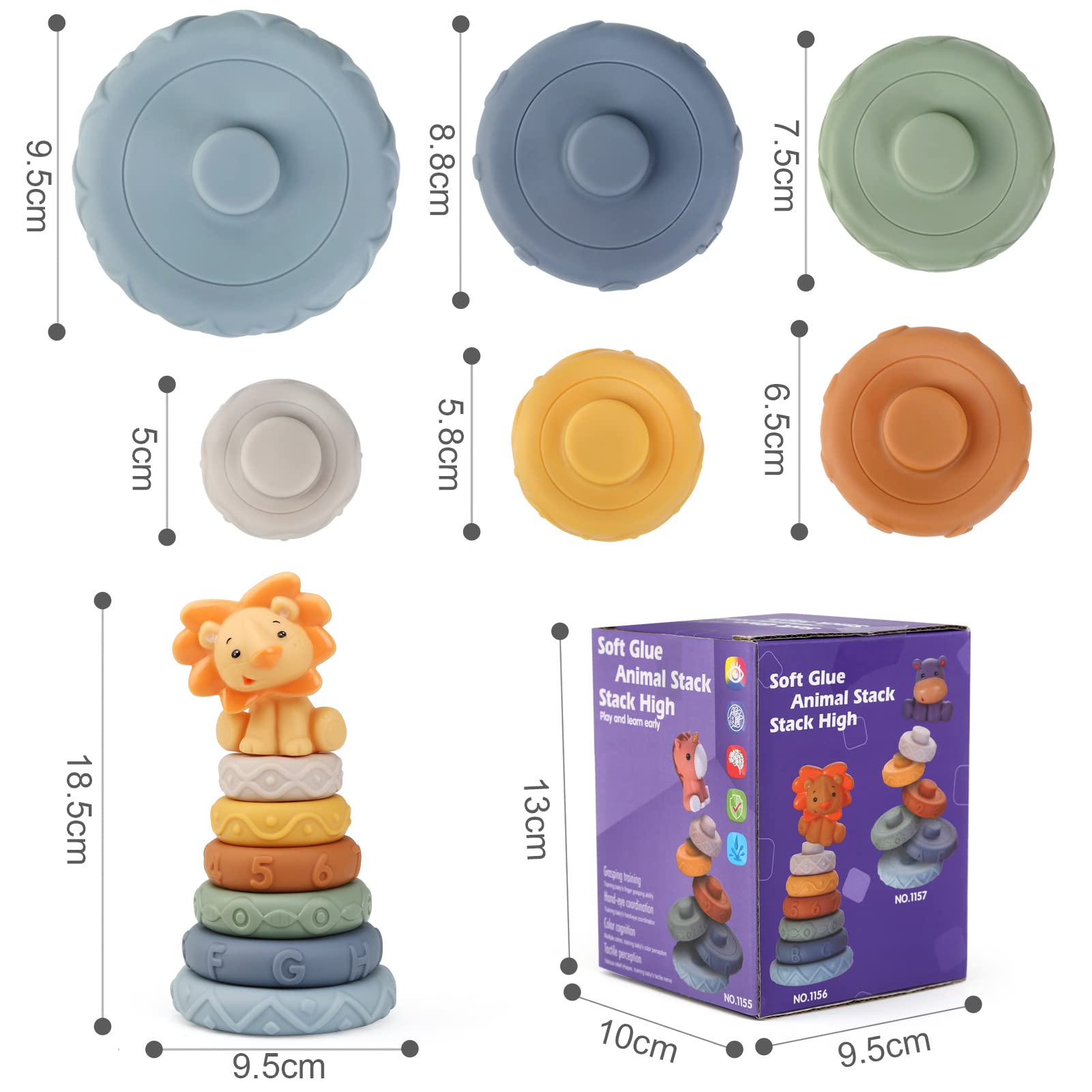Cubi Impilabili Morbidi In Silicone Per Bambini - Giocattolo Dentizione E Sensoriale Montessori Con Animali - Regalo Neonati 6-18 Mesi