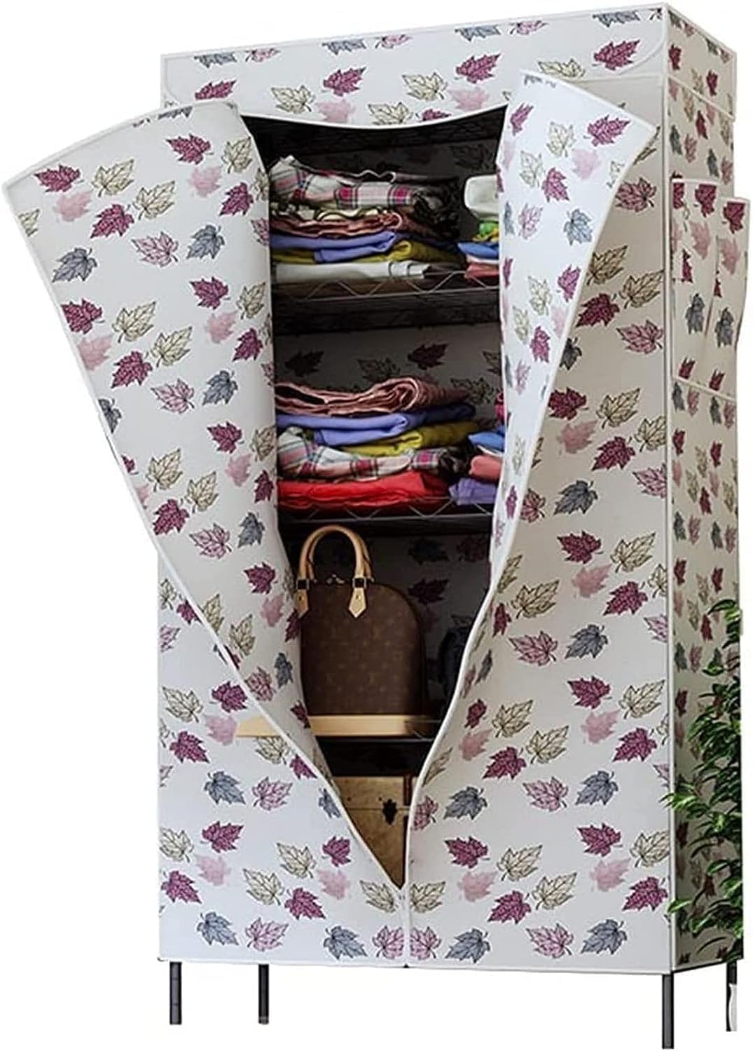 Armario de tela para dormitorio de diseño abierto floral y medidas 180x120x45 cm