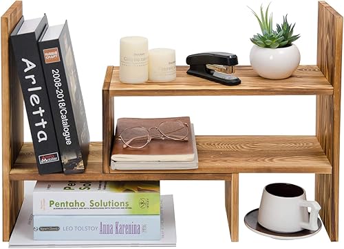 Miniatura 6 de Organizador de escritorio ajustable extensible de madera natural, organizador de escritorio, estante de encimera, estante de exhibición, estante de
