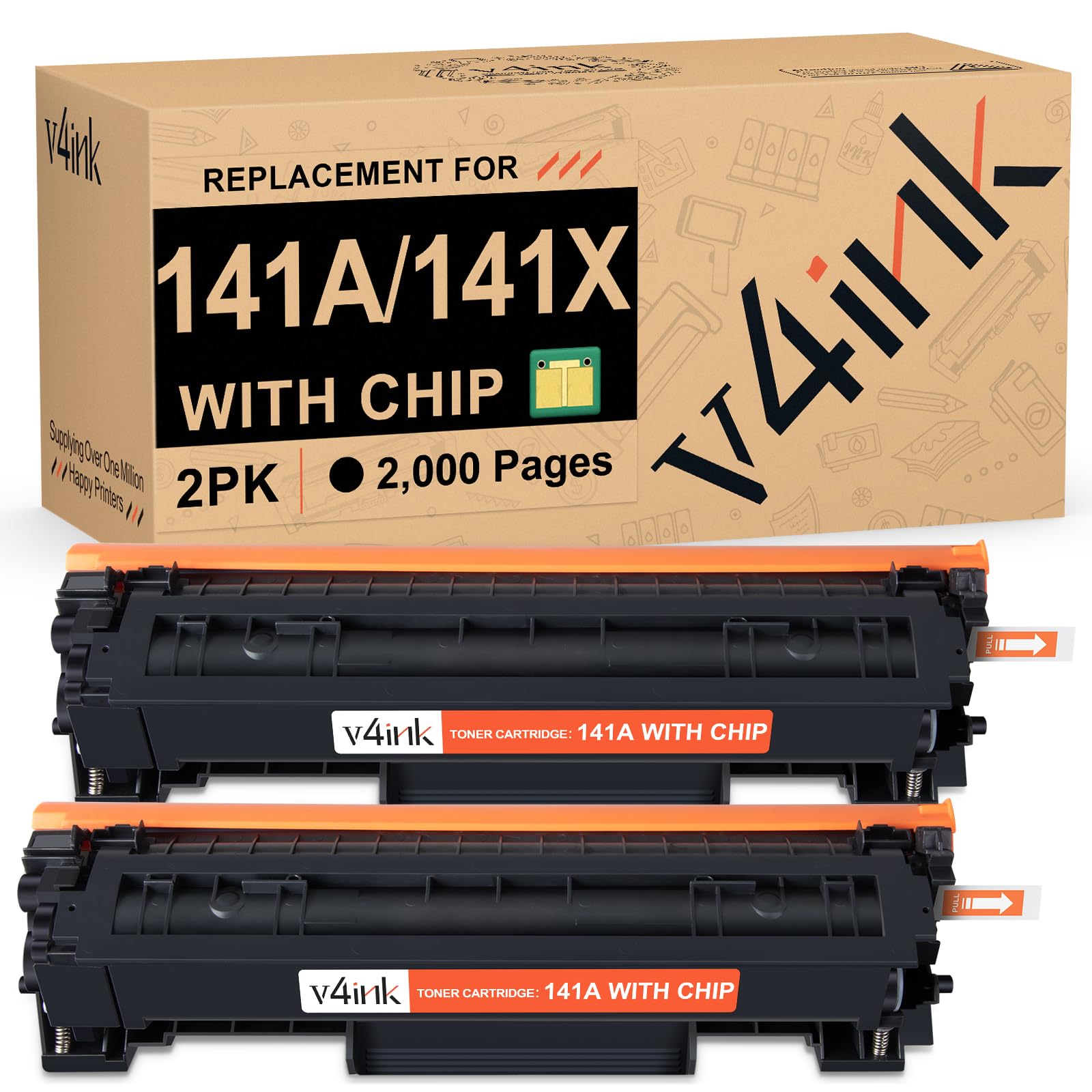 v4ink 141A 141X Toner Cartridge (with CHIP) Replacement for HP 141A W1410A W1410X 141X Black Toner Cartridge use for HP LaserJet M110w MFP M139w M140w