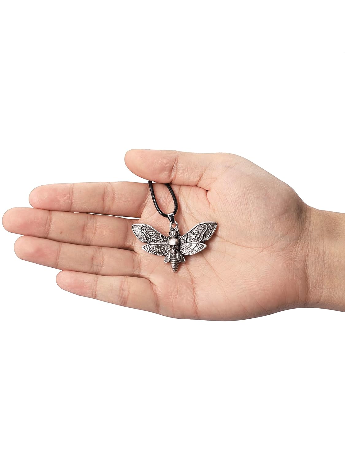 HAQUIL Skull Necklace, Death's-Head Hawkmoth Pendant, Faux Leather Cord, Jewelry Gift (Style 2) (AD) - Image 2