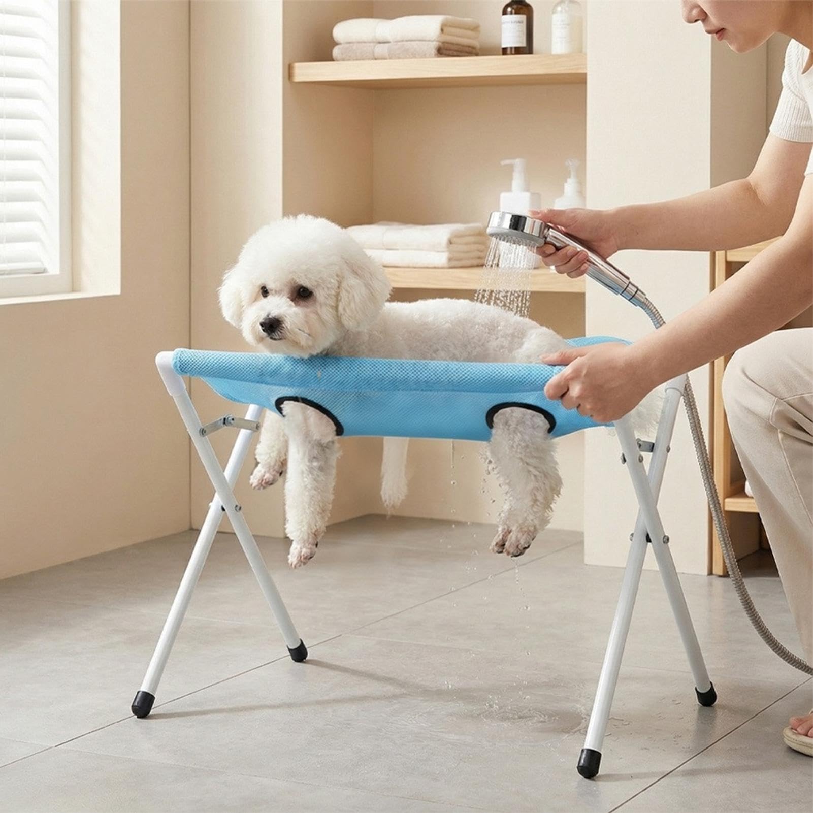 Mesa de Aseo para Perros en Casa 8 Orificios Antiescape Desmontable | Estación de Aseo Relajante Para Cortar Uñas Recortar Orejas Y Dientes De Gatos Y Cachorros