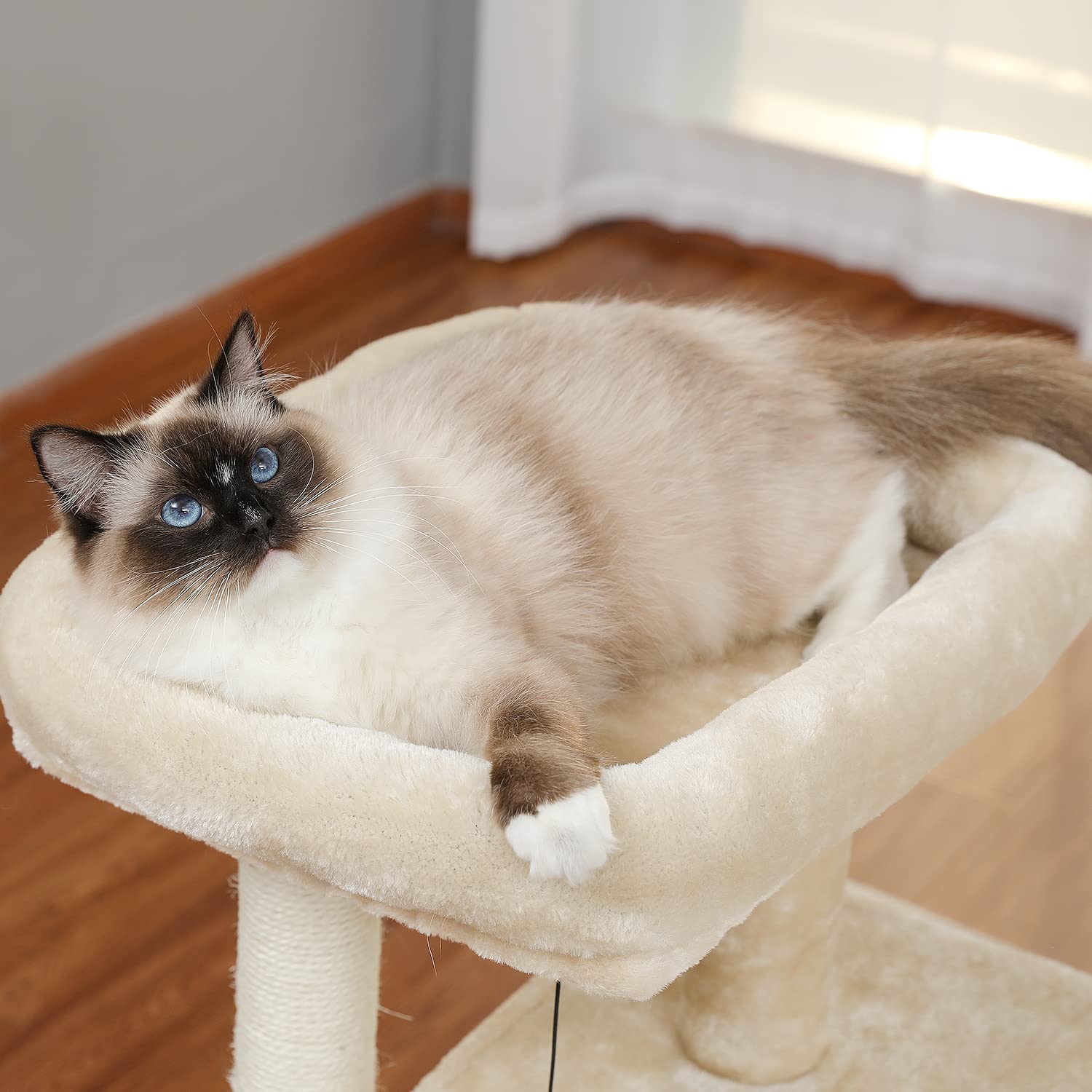 PETEPELA Katzenbaum Kratzbaum Kratzbäume Katzenmöbel mit Sisal-Seil Plüsch Liege höhlen Spielhaus Spielzeug für Katzen Beige