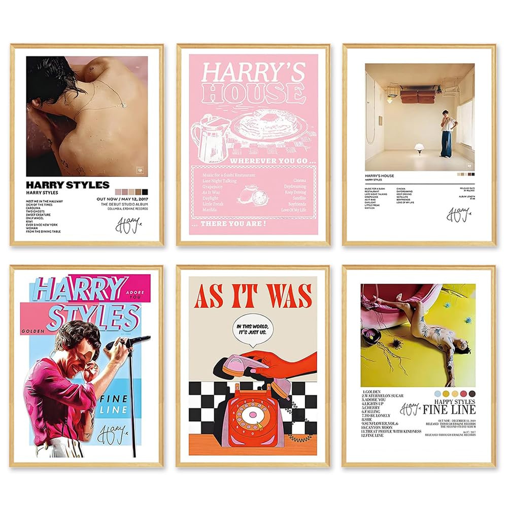 LGQHCE Music Album Poster, H-arry Styles Frameless Poster Cover Signed Limited Posters Set of 6 Canvas Wall Art for Room Decor Gifts Fans Girls and Boys(20x25cm)