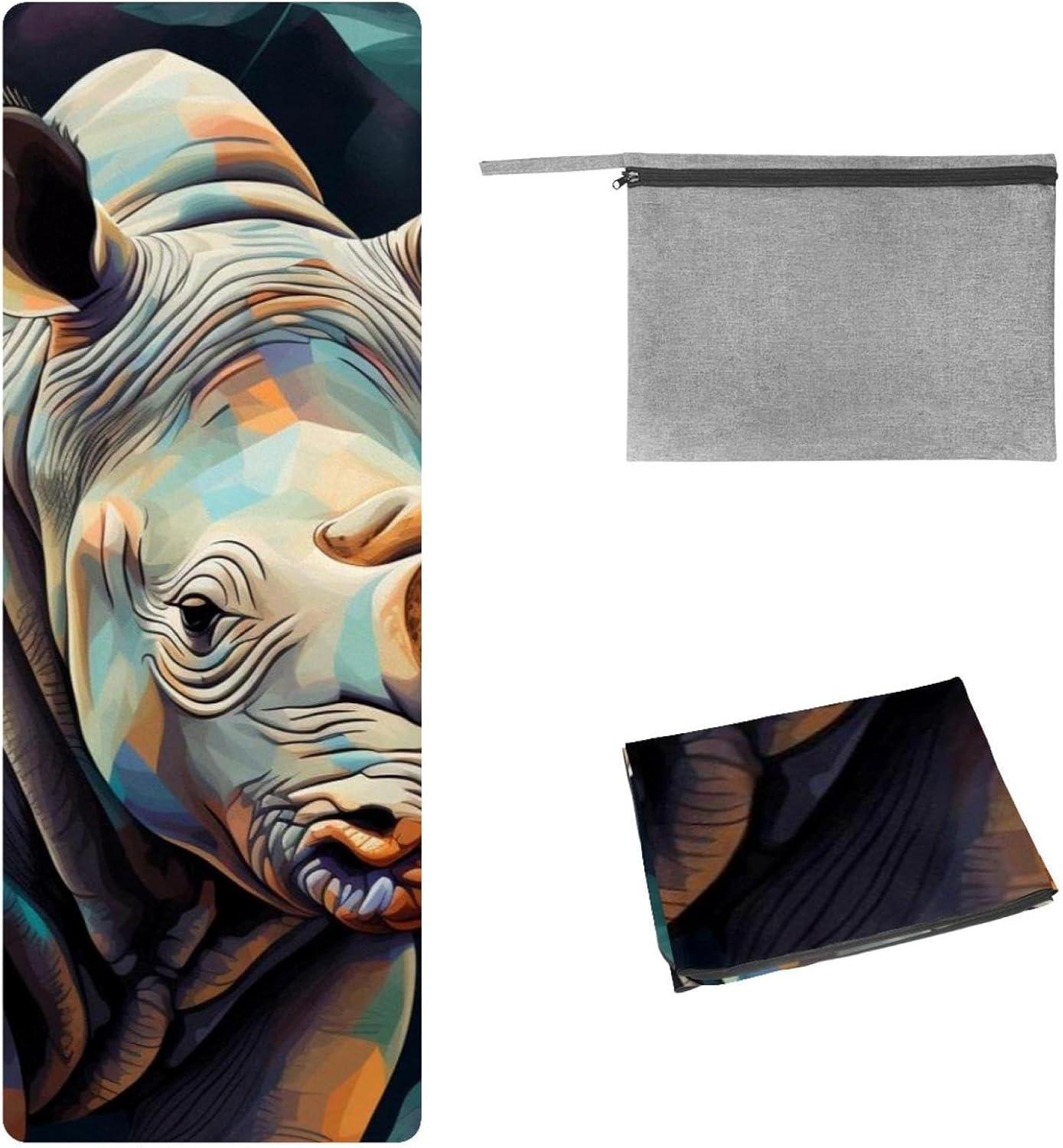 Yoga Towel, Rhino Animal Print Non Slip Sweat Absorbent Hot Yoga Mat Towel for Hot Yoga, Pilates and Fitness - 72.8" x 26.8"
