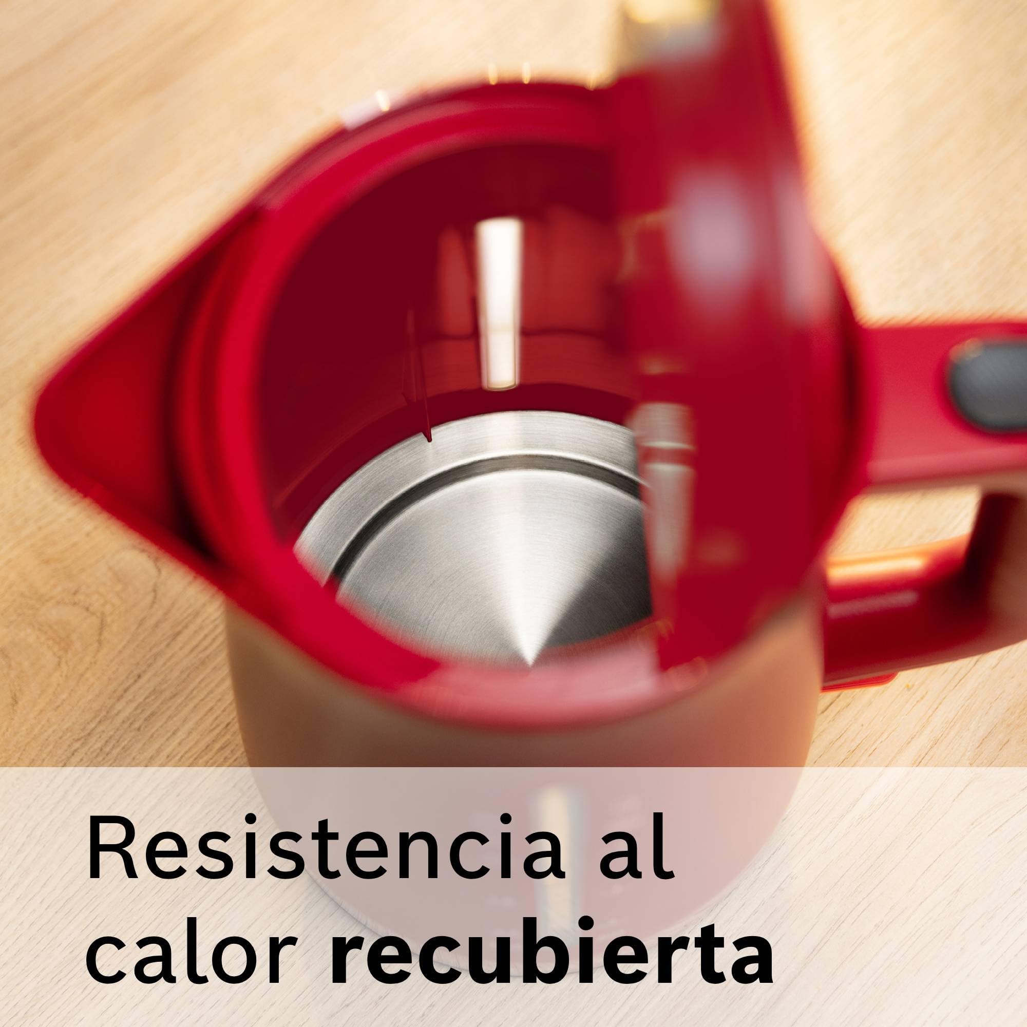 Bosch - hervidor eléctrico, MyMoment, manejo ergonómico, triple sistema de seguridad, filtro antical, capacidad de 1,7 l, rojo intenso, TWK3M124 | Hervidor, calentamiento rápido, filtro extraíble, indicador de nivel de agua, apagado automático, fácil de l