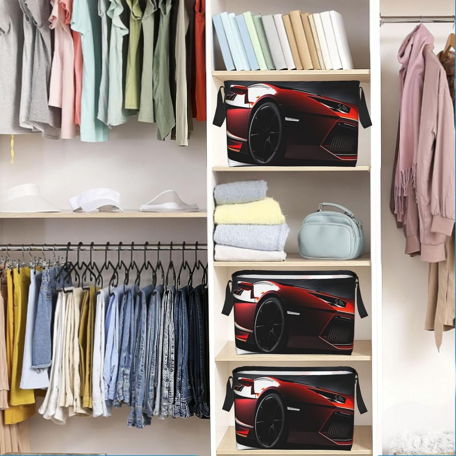 Collapsible Storage Basket for Shelves, Decorative Closet Bin with Handles image 5