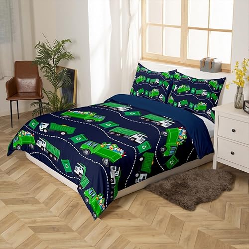 Miniatura 2 de Juego de ropa de cama de camiones de basura para niños, juego de funda de edredón de coche de dibujos animados para niños, adolescentes, funda de