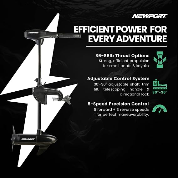 Newport NV-Series Thrust Saltwater Transom Mounted Trolling Electric Trolling Motor w/LED Battery Indicator