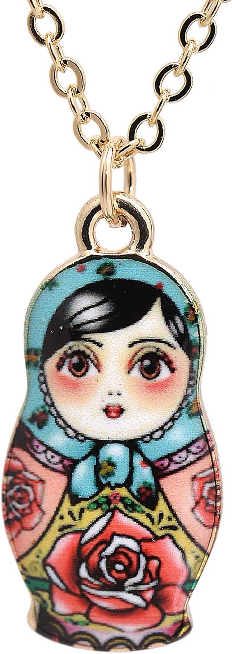 Spinningdaisy Folk Art Russian Doll Babushka Necklace