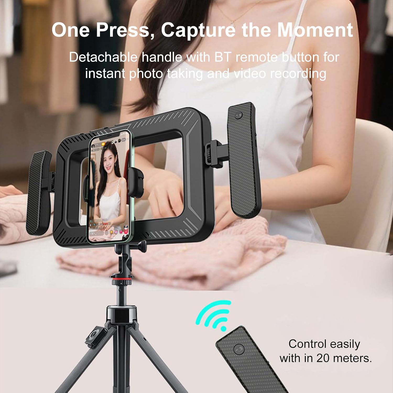 LICAEVEY Smartphone Video Rig with Light, CRI of 95+ Cell Phone Handheld Stabilizer with Ring Light, 2900K to 7000K 3600mAh Selfie for Filmaking Video Recording