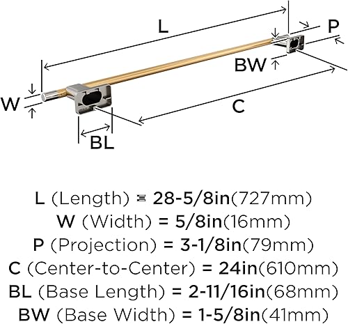 Vista 169 de Amerock BH26615PNBBZ Toallero de níquel pulido/champán dorado Toallero de 24 pulgadas (24.016 in) Esquire Toallero de baño Accesorios