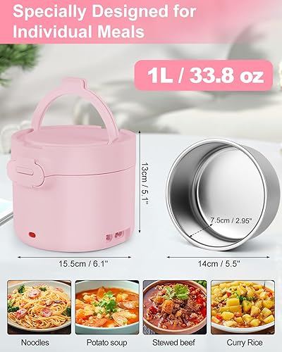 Miniatura 3 de Lonchera eléctrica para adultos con bolsa de transporte aislada, 33.8 onzas, calentador de alimentos portátil 3 en 1, 12 V24 V110 V, a prueba de