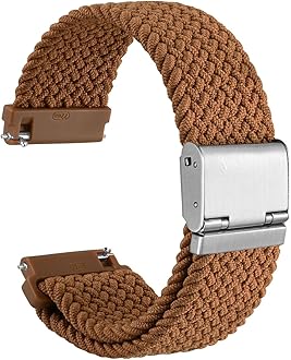 WOCCI 22mm Braided Nylon Watch Band for Men and Women, Quick Release, Silver Stainless Steel Buckle (Brown)