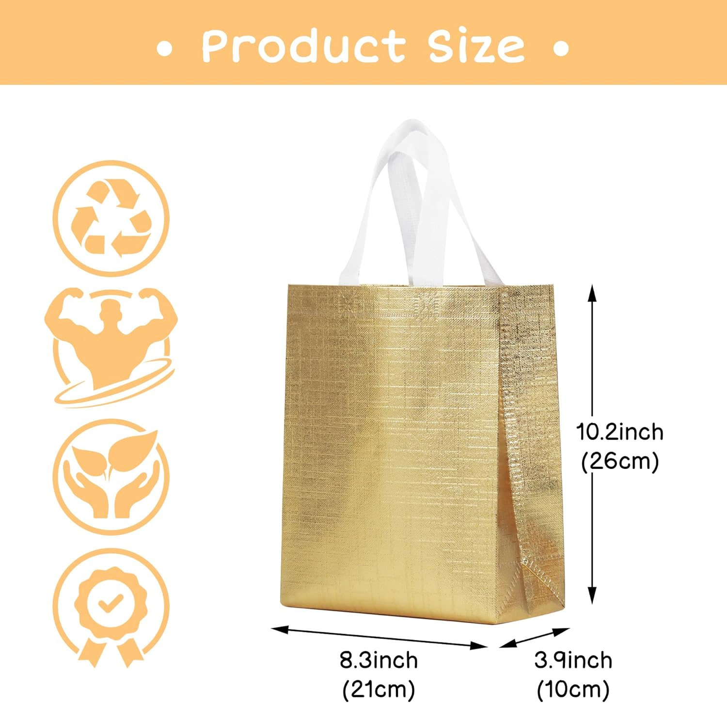 16 Pcs Metallic Bling Small Gift Bags Bulk with Cardboard Bases, Glossy Gold Reusable Party Bags for Birthday, Wedding, Christmas, Parties- 10.2x3.9x8.3 In - Image 2