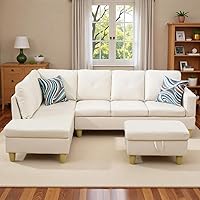 Vista 17 de Sofá modular de cuero en forma de L de 3 piezas – Sofá modular convertible con diván móvil y otomana de almacenamiento, uso multiescenario para sala