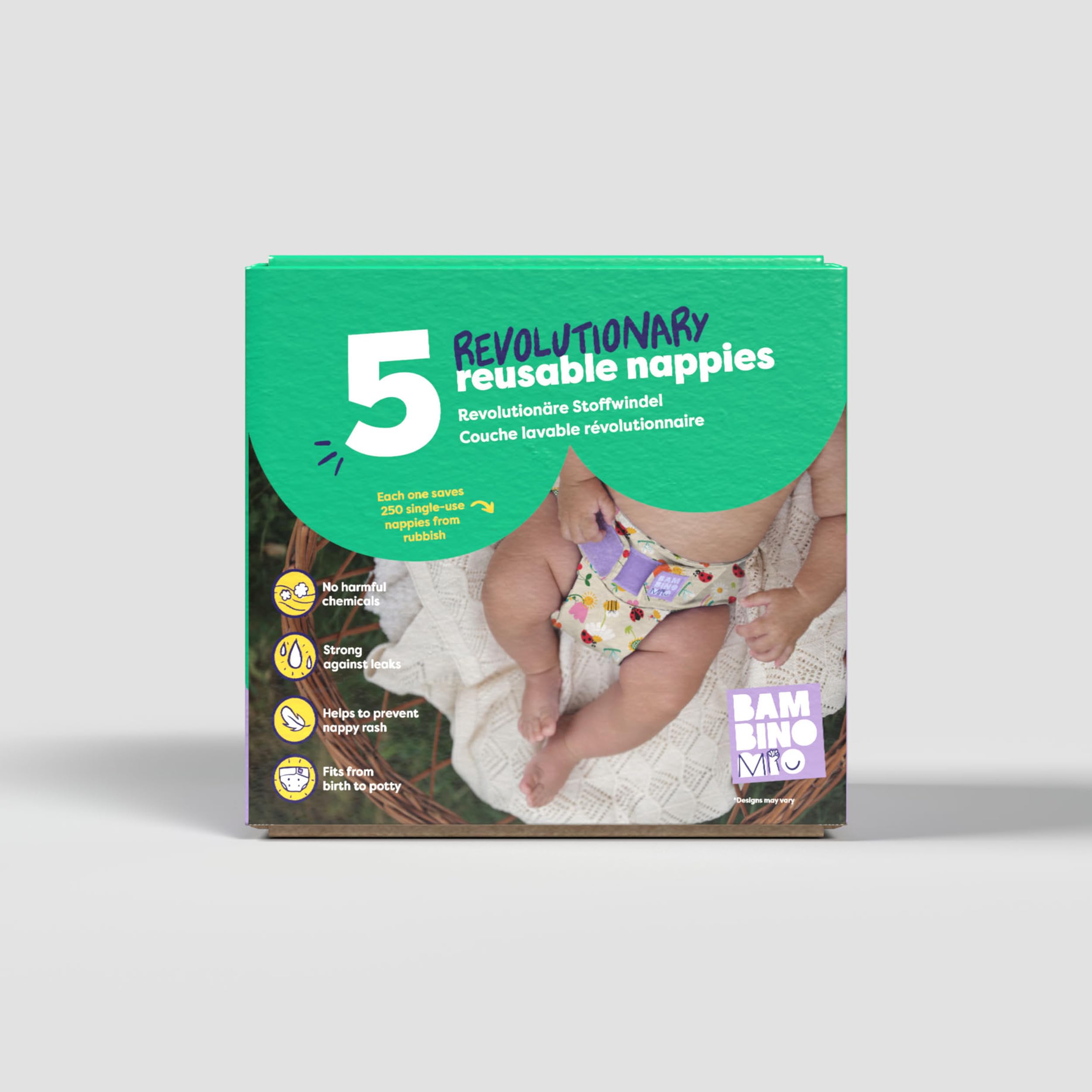 Bambino Mio, paquete de 5 pañales reutilizables revolucionarios (VIDA SALVAJE) - pañales de tela lavables desde el nacimiento hasta el control de esfínteres | certificación OEKO-TEX