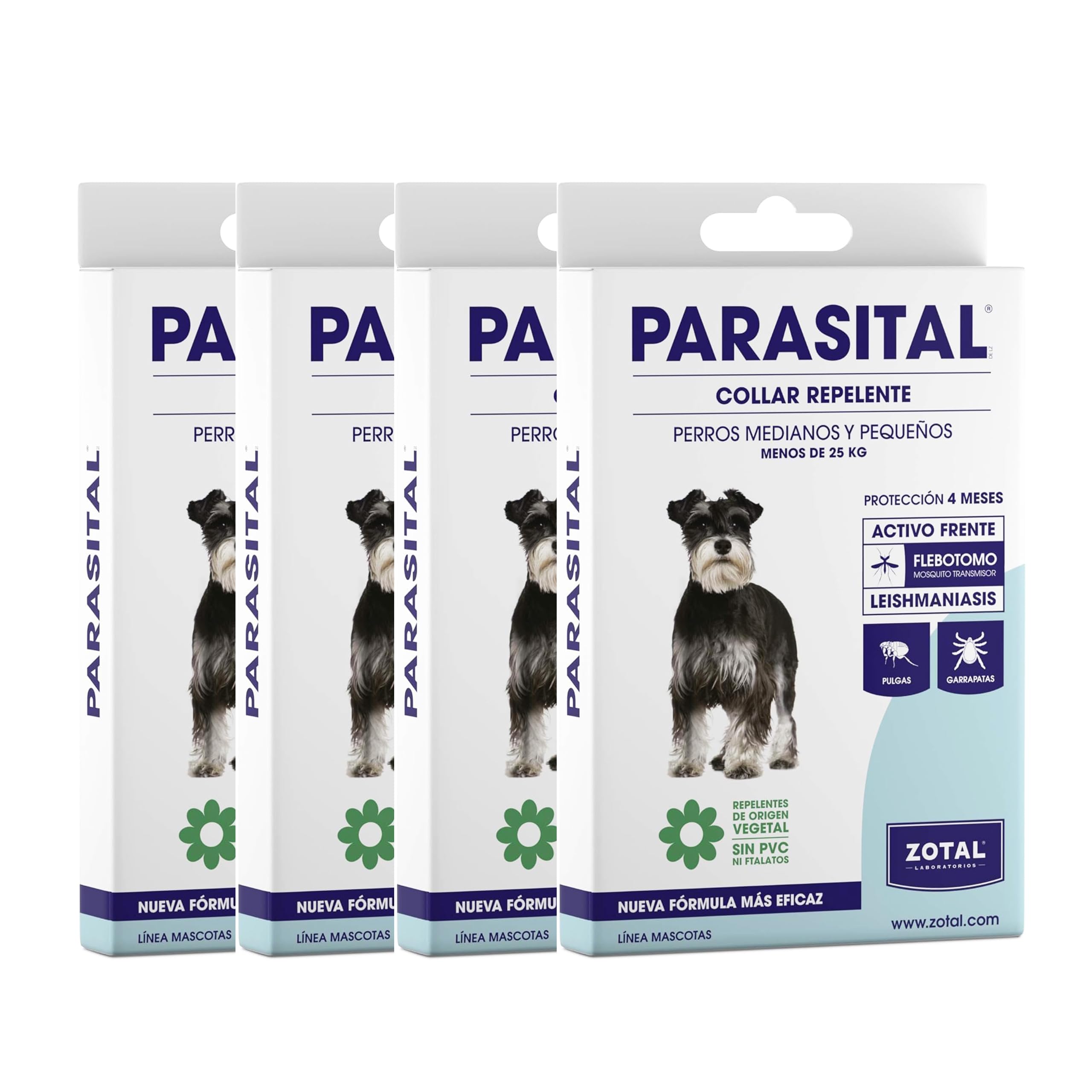 Zotal Parasital Collar Antiparasitario - Pack 4 Collares de 60 cm - Perros Medianos y Pequeños (Menos de 25 Kg) - Protección de hasta 4 Meses - Repele Natural contra Mosquitos, Pulgas y Garrapatas
