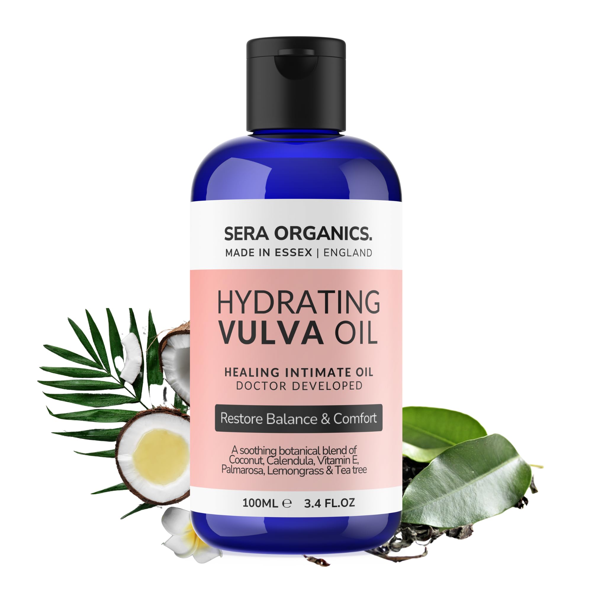 Vulva Intimite Healing Oil for Dryness & Menopause Support, Vulva Relief, Relieves Irritation, Dryness, Itching, Chafing, Odour, Discomfort, Oestrogen Free (100ml) UK Made | Sera Organics