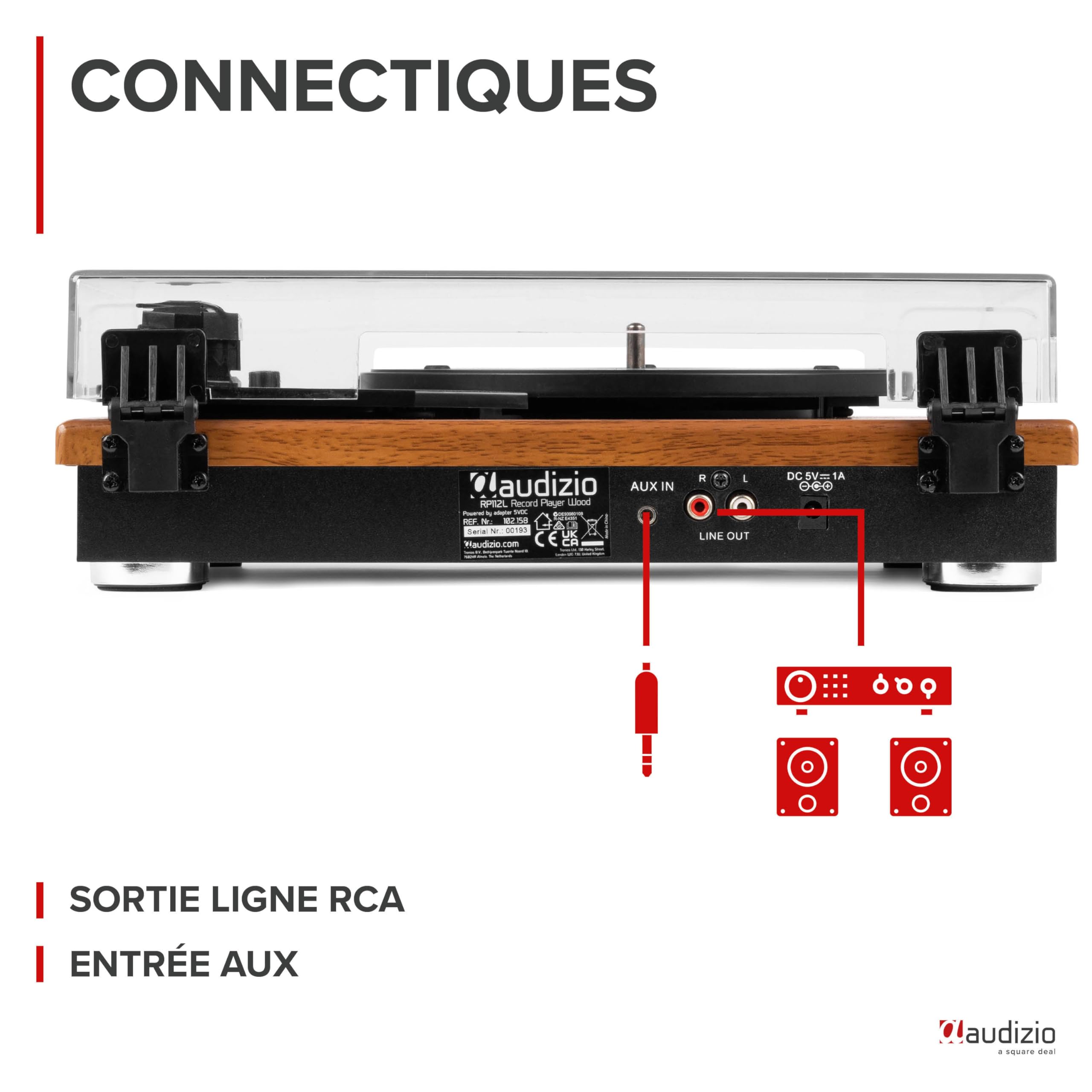 Audizio RP112AL Platine Vinyle Bluetooth in & Out - Chêne, Haut-parleurs stéréo intégrés, Lecture disques 33, 45 et 78 Tours, Une Platine idéale pour décorer et écouter Vos vinyles