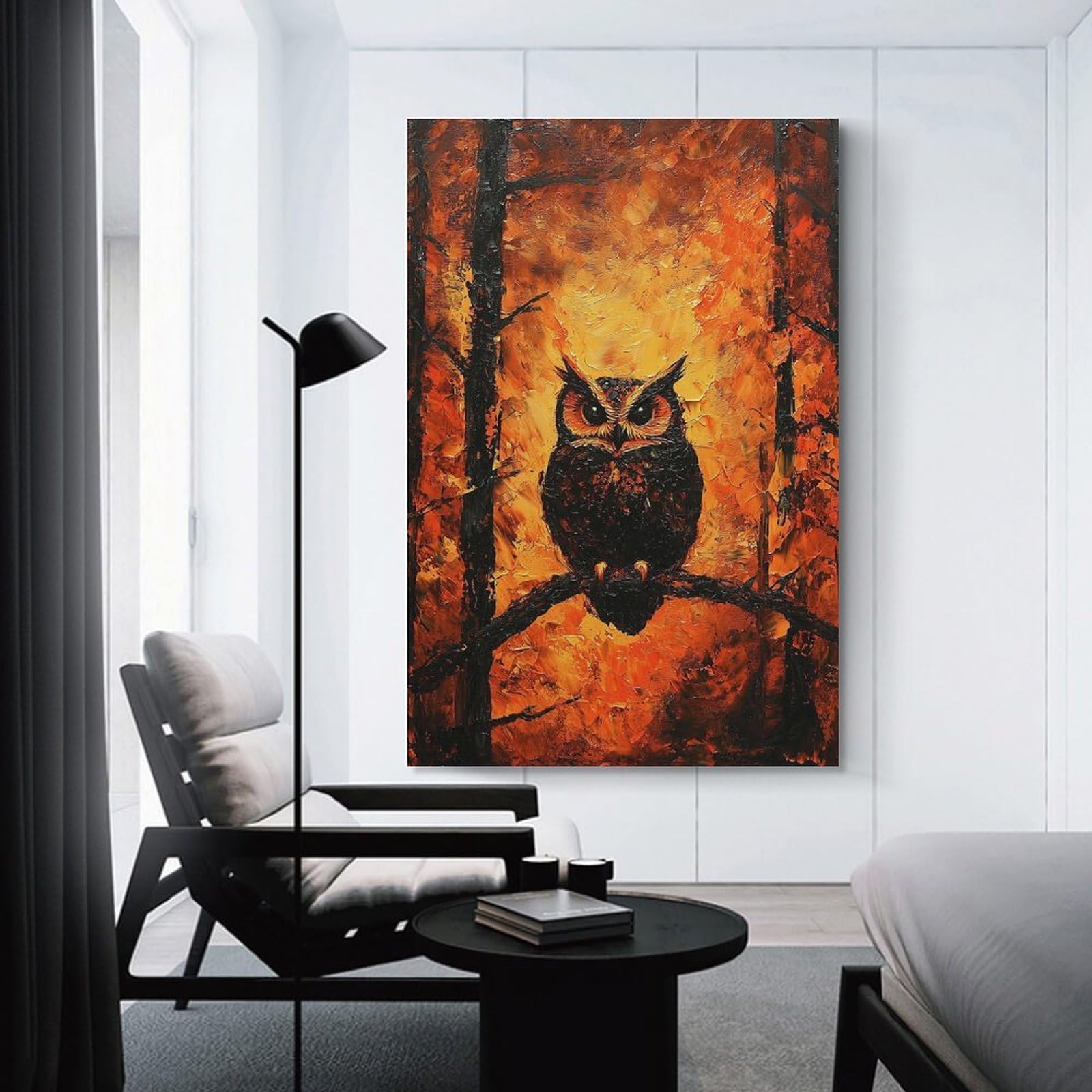 Junmoney Fiery Owl in Forest Canvas Wall Decor, 24x36inch(60x90cm), for Apartment Walls, Studios Or Work Areas, Decorative Canvas Decor for Home Updates