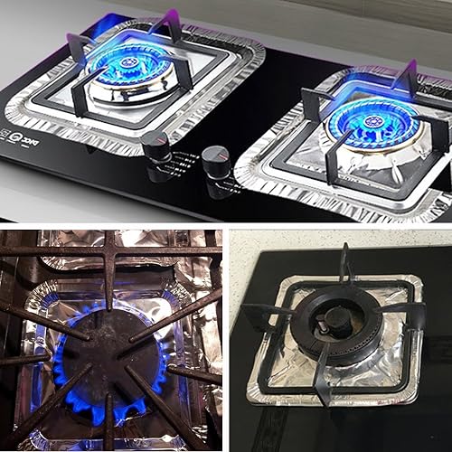 Miniatura 5 de COCIDE Paquete de 50 forros para quemadores de gas de papel de aluminio, fundas cuadradas para quemadores de estufa, protectores de rango, forros