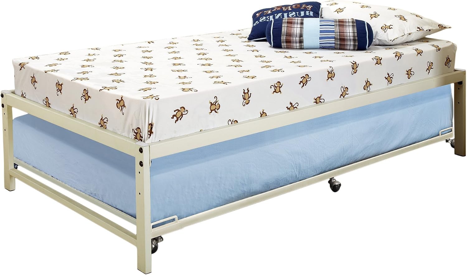 Kings Brand White Metal Twin Size Platform Bed Frame with Roll Out Trundle