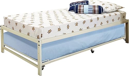 Miniatura 7 de Kings Brand - Marco de cama de metal blanco tamaño individual con nido enrollable