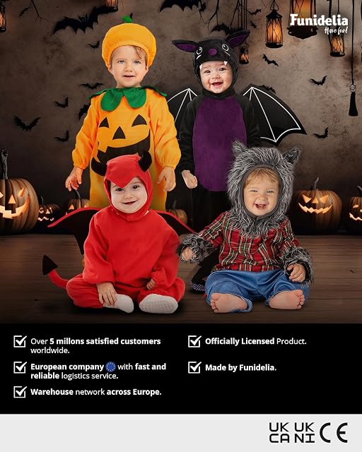 Foto 6 de 6 de Funidelia Disfraz de Diablo para Bebé con mono, capucha, alas y cola, Traje de Demonio, Disfraces…