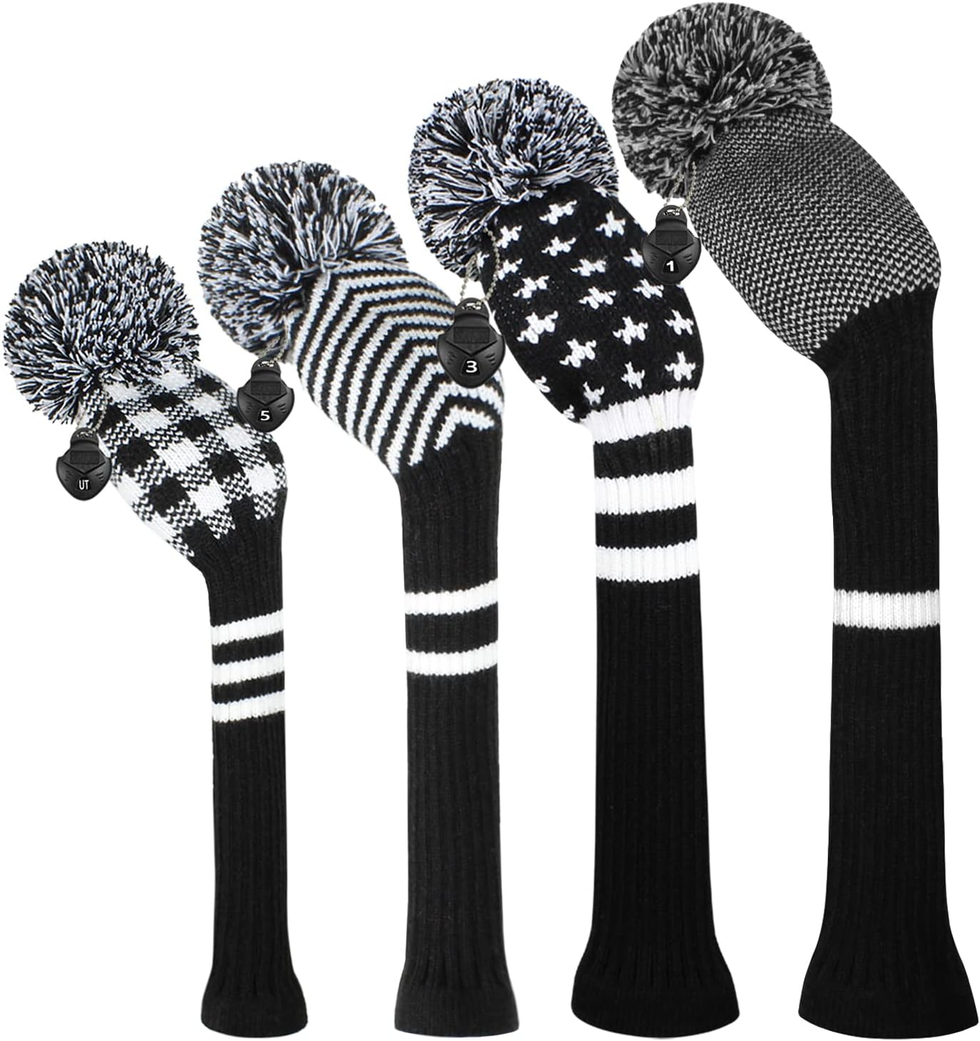 Scott Edward Knitted Golf Head Covers 4PCS Handmade Fit Well for Driver and Fairway Woods with Long Neck Pom Pom Golf Club Headcovers Set Colorful Multiple Colors