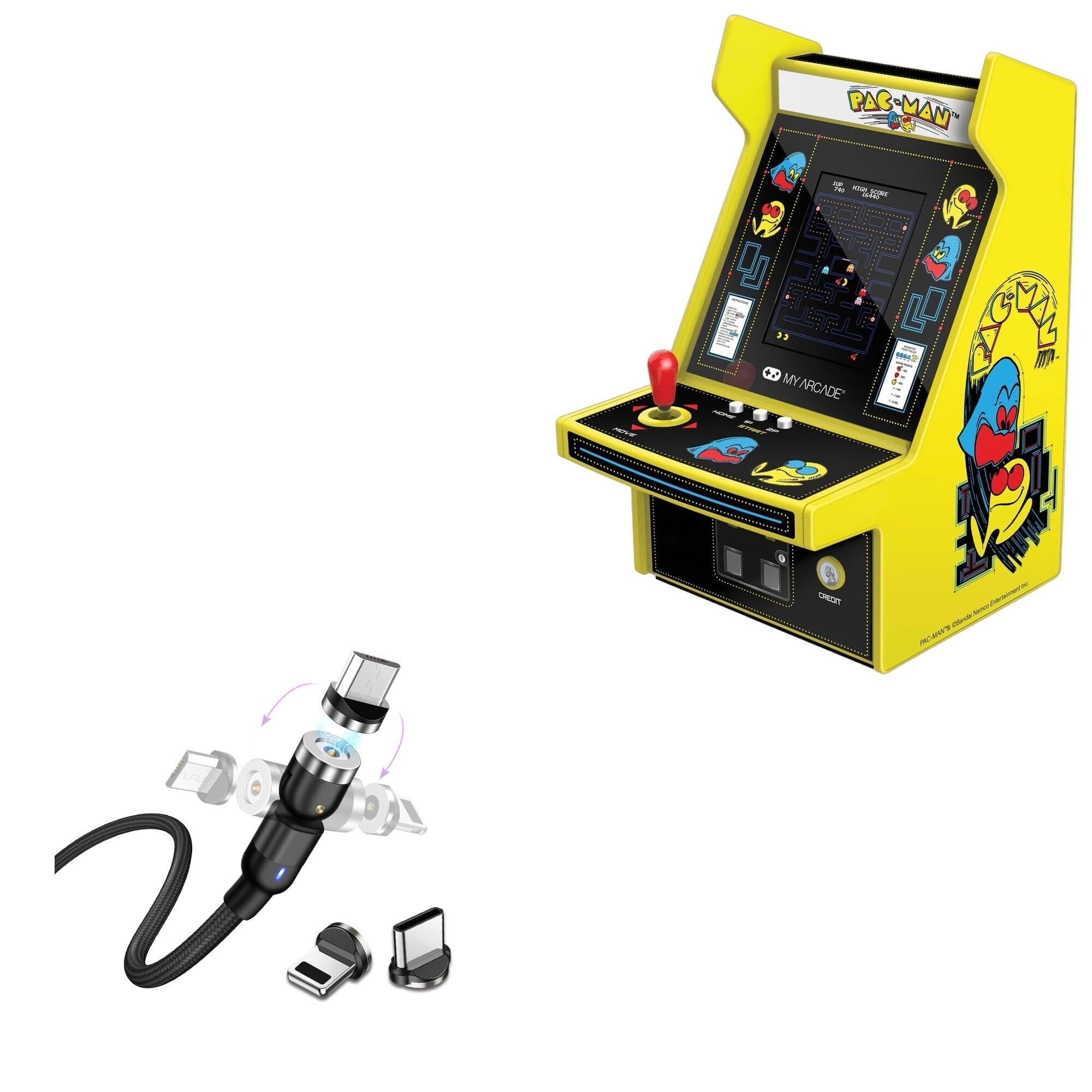 BoxWave Cable Compatible with My Arcade Pac-Man Micro Player Pro - MagnetoSnap AllCharge Cable, Magnet Charging Cable USB Type-C Micro USB - Jet Black