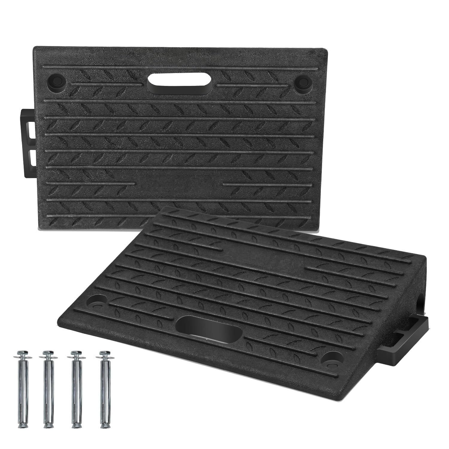 Rampa de acceso para automóviles de plástico de goma, antideslizante y portátil, con relieve antideslizante, superficie estructurada, con tornillos de fijación, aprox. 49 × 31 × 10 cm