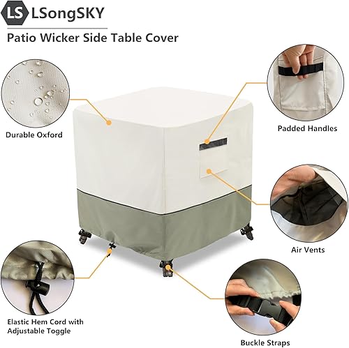 Miniatura 3 de LSongSKY Funda de mimbre para mesa auxiliar de patio, impermeable, cuadrada, pequeña, adecuada para mesa auxiliar de mimbre de 3 piezas, juego de